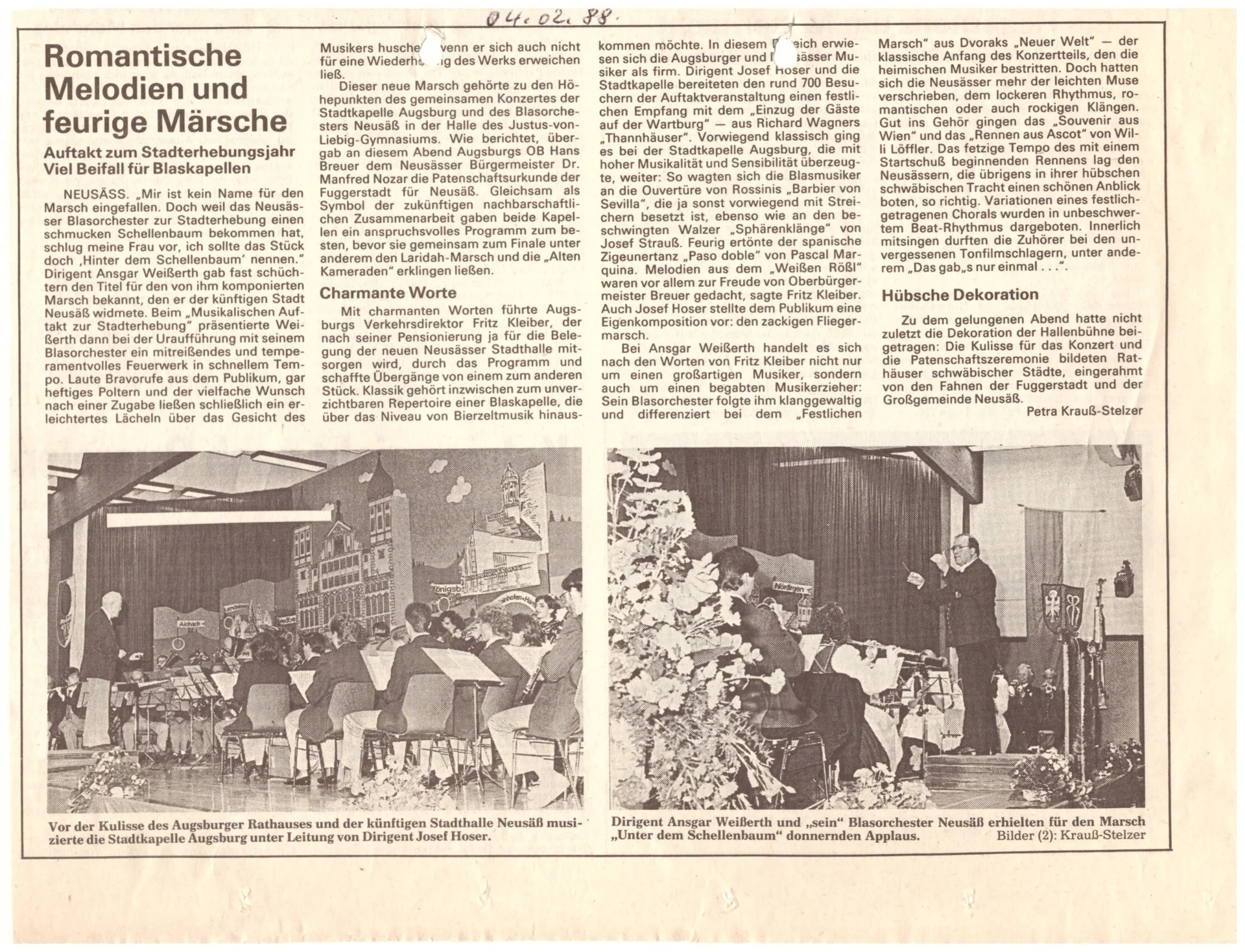 Bild: 1988 Musikalischer Auftakt - Zeitungsbericht Stadterhebung