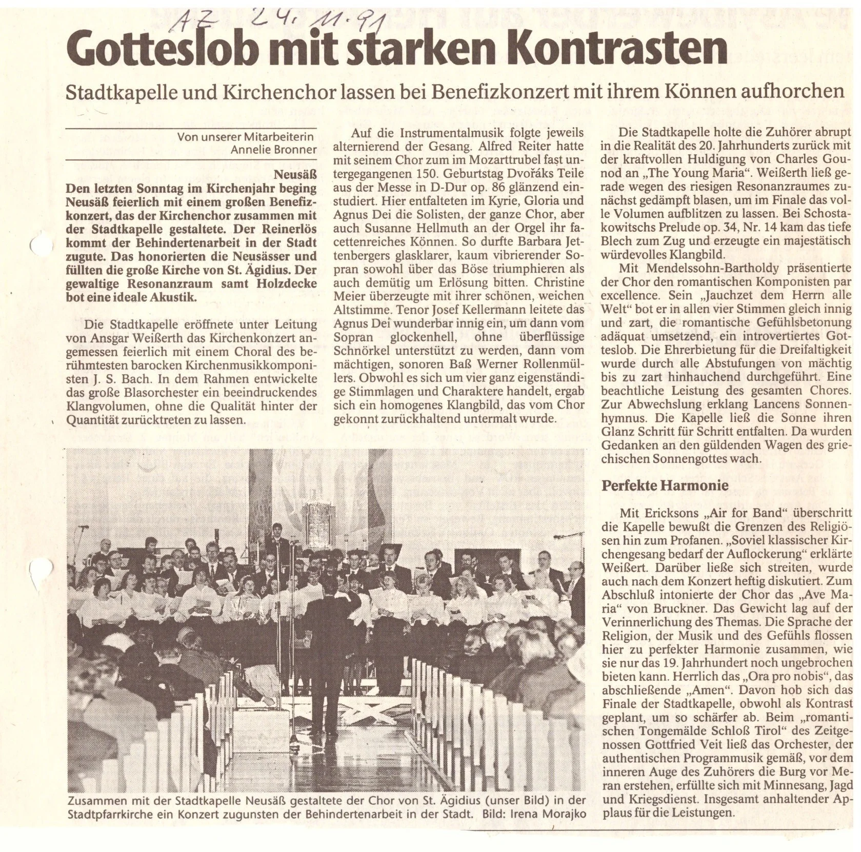 Bild: 1991 AZ Bericht Kirchen- Benefizkonzert St Ägidius