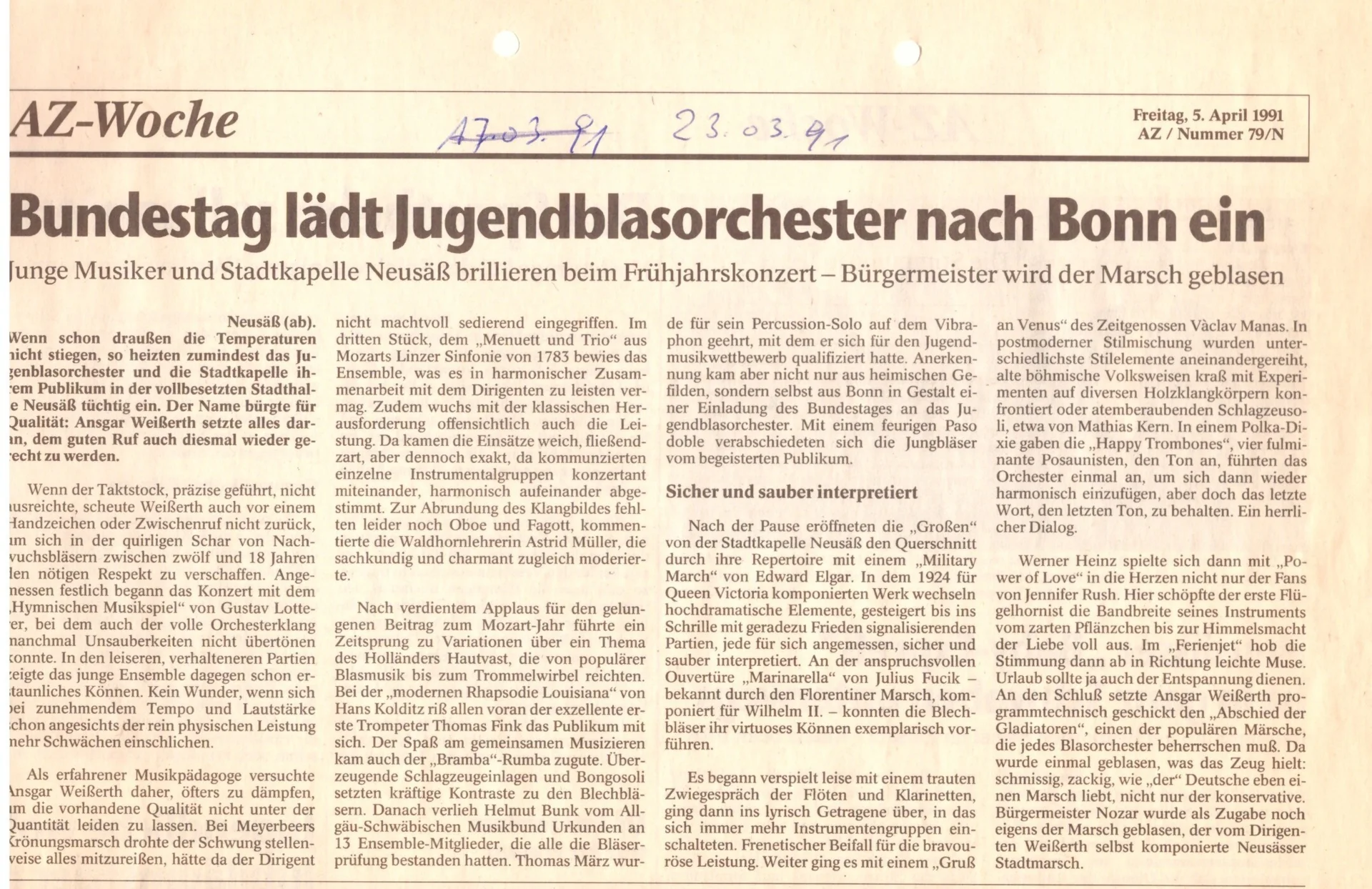 Bild: 1991 AZ Kritik Frühjahrskonzert