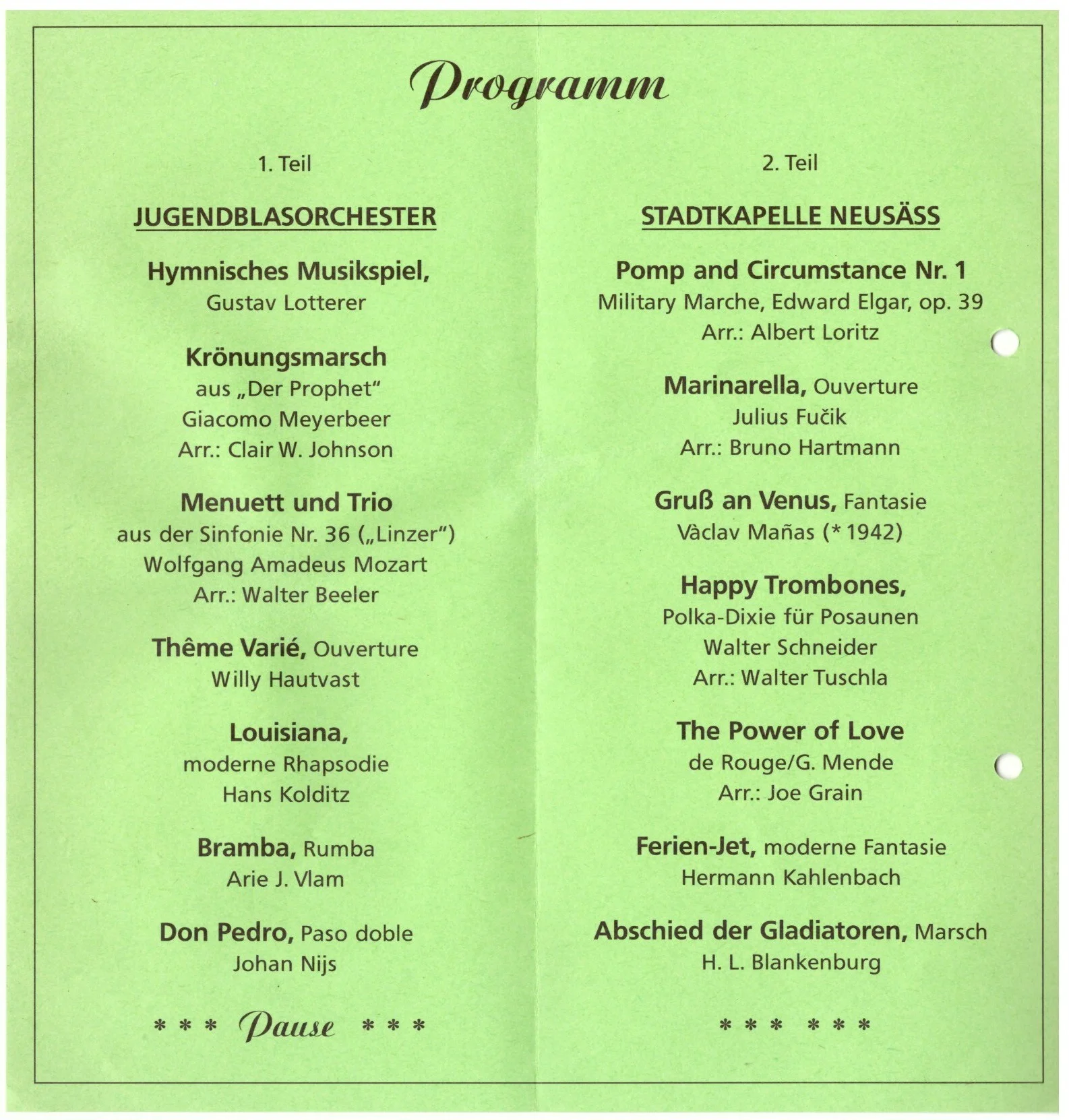 Bild: 1991 Frühjahrskonzert Programm