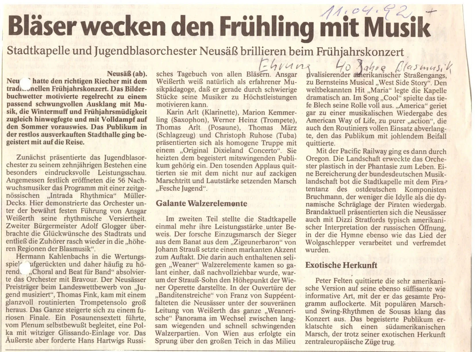 Bild: 1992 AZ Kritik Frühjahrskonzert