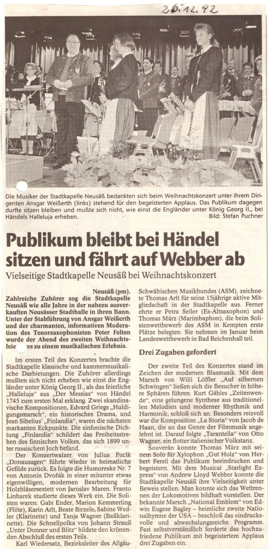 Bild: 1992 AZ Kritik Weihnachtskonzert