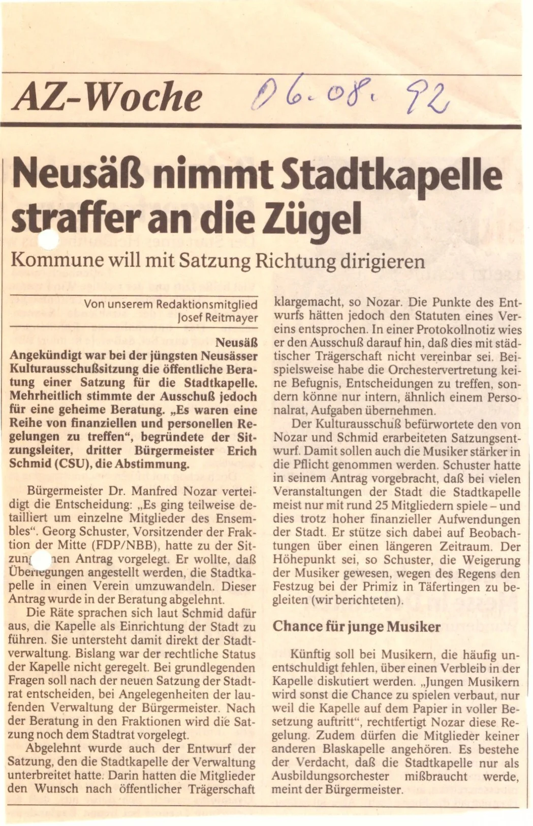 Bild: 1992 Stadtkapelle streikt- die Folgen - eine Satzung