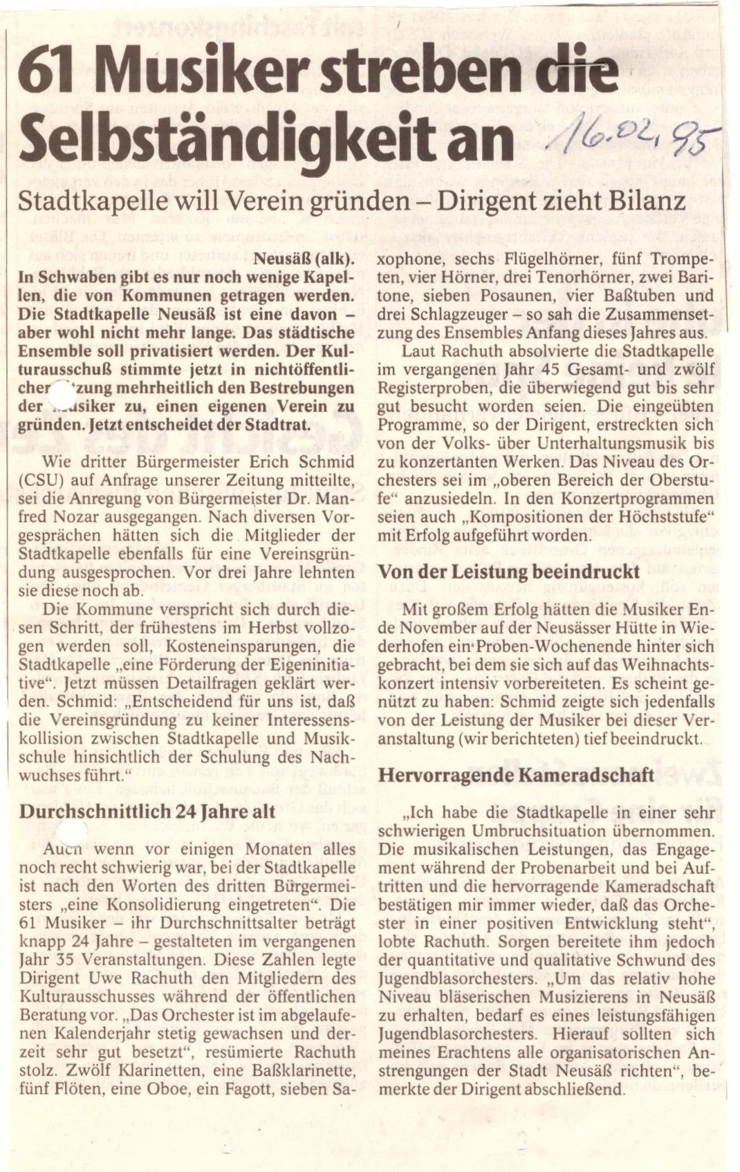 Bild: 1995 AZ Bericht Vereinsgründung
