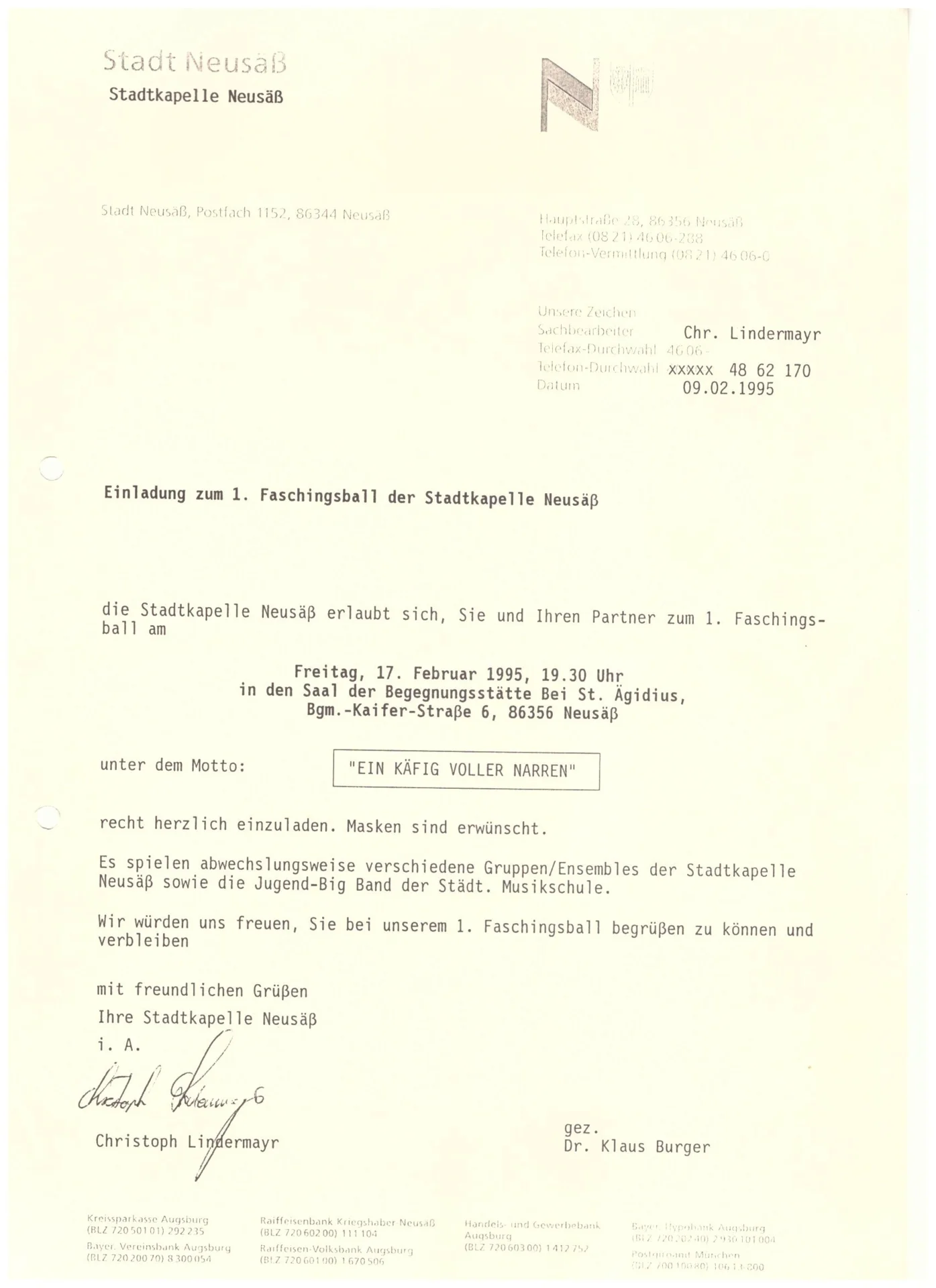Bild: 1995 Beteiligung Faschingsball