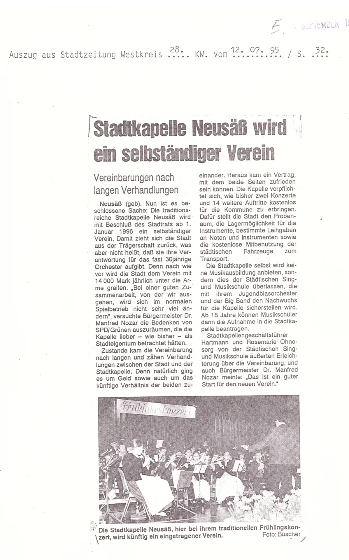 Bild: 1995 Stadtzeitung Vereinsgründung