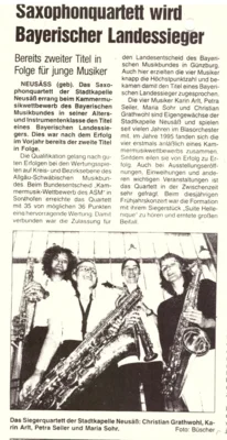Vorschaubild: 1998 AZ Bericht Saxophonquartett