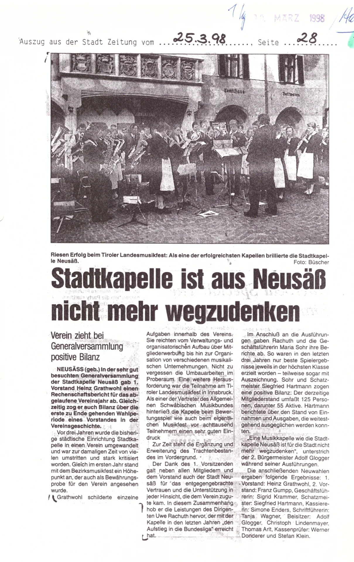 Bild: 1998 Stadtzeitung Bericht Tiroler Landesmusikfest