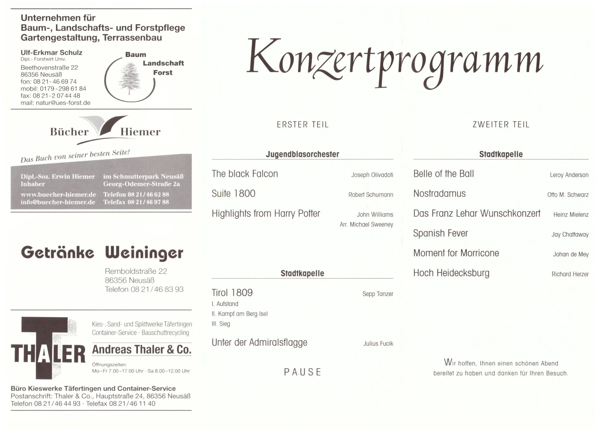 Bild: 2003 Frühjahrskonzert Programm