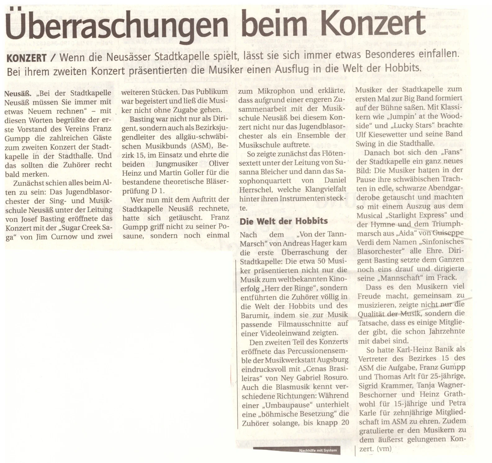 Bild: 2003 Stadtzeitung Kritik Herbstkonzert