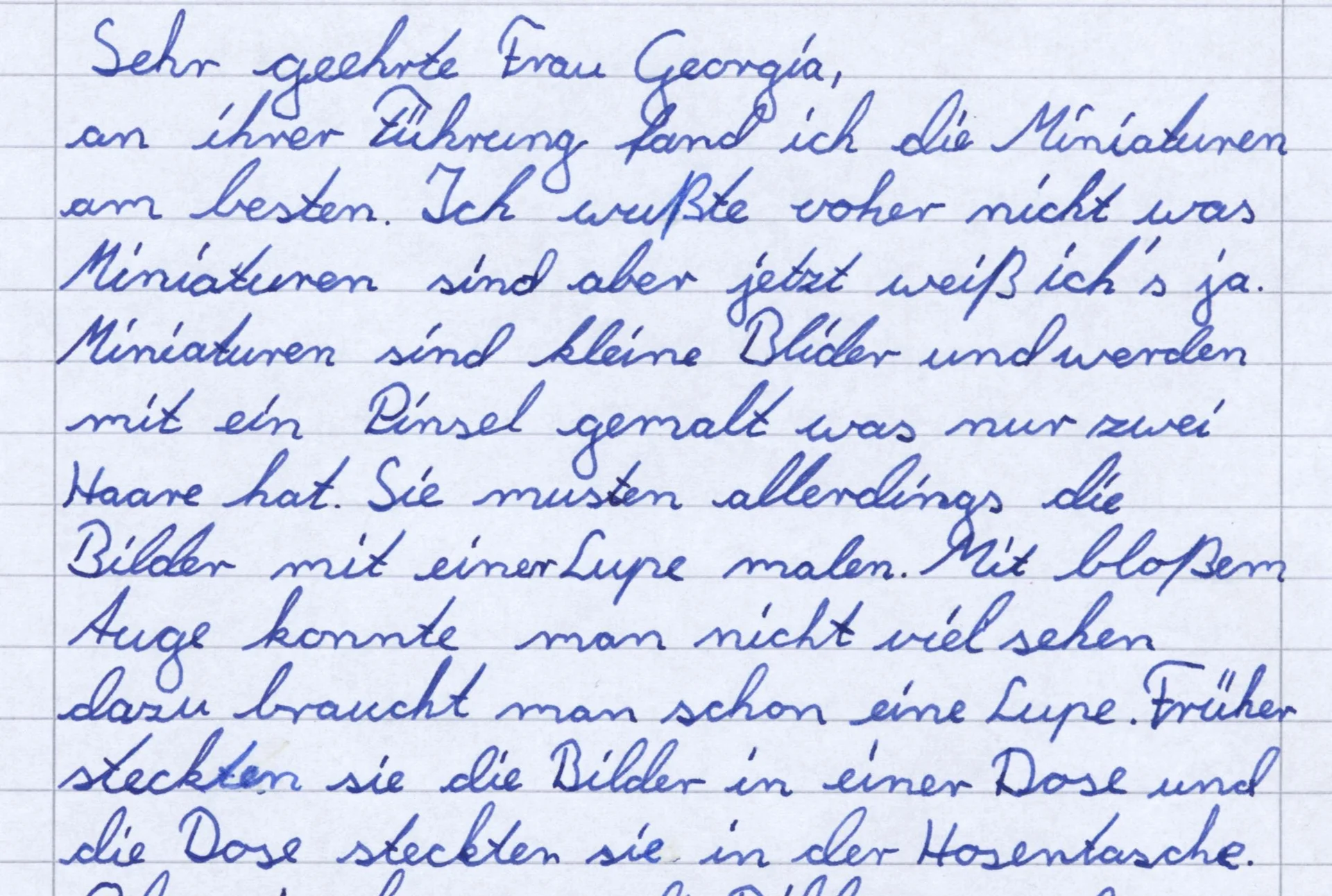 Sch&uuml;lerbrief nach dem Besuch einer F&uuml;hrung mit Schauspiel und Ger&auml;uschemacher in der Gem&auml;ldegalerie am Kulturforum  (Bild vergr&ouml;&szlig;ern)
