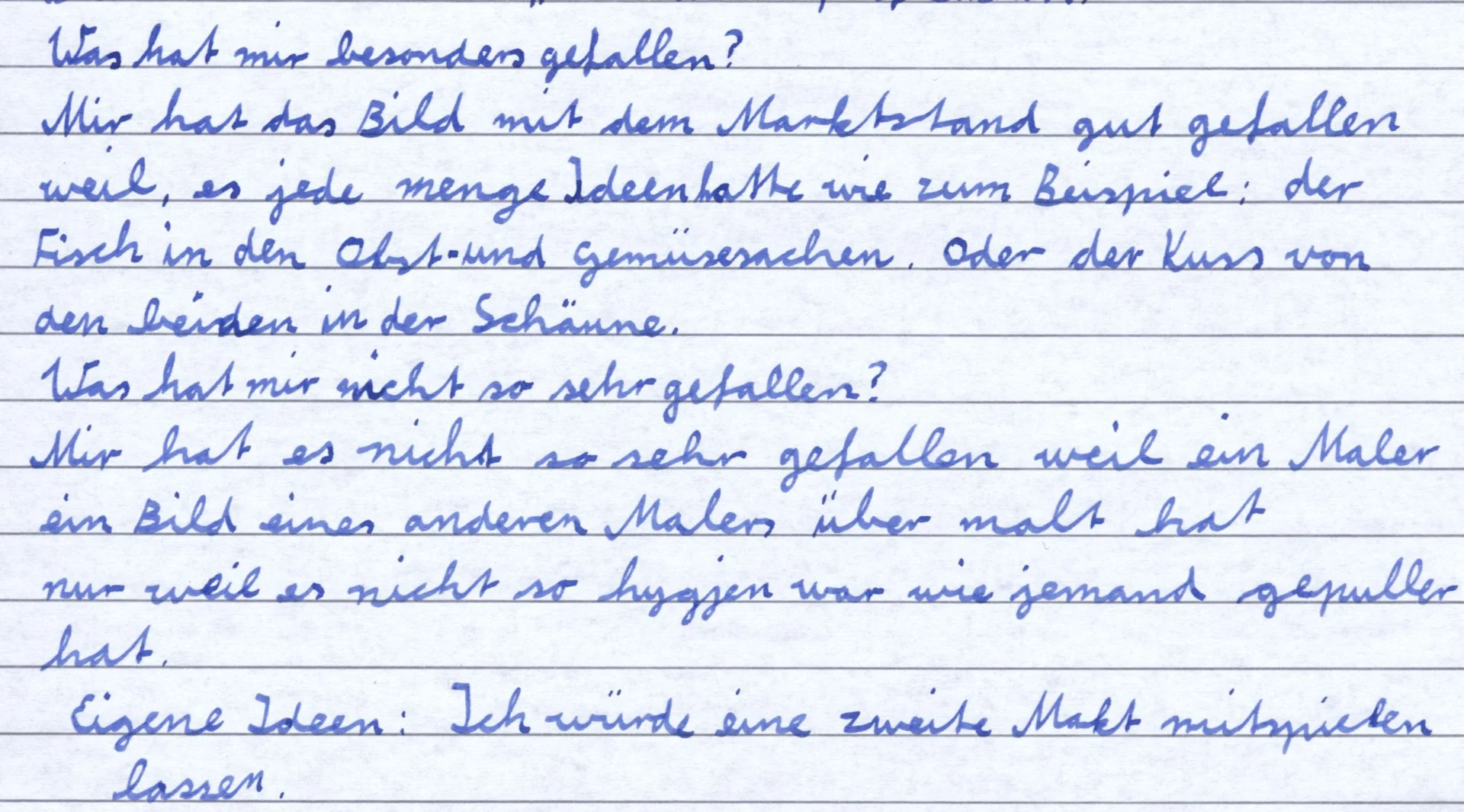 Sch&uuml;lerbrief nach dem Besuch einer F&uuml;hrung mit Schauspiel und Ger&auml;uschemacher in der Gem&auml;ldegalerie am Kulturforum  (Bild vergr&ouml;&szlig;ern)