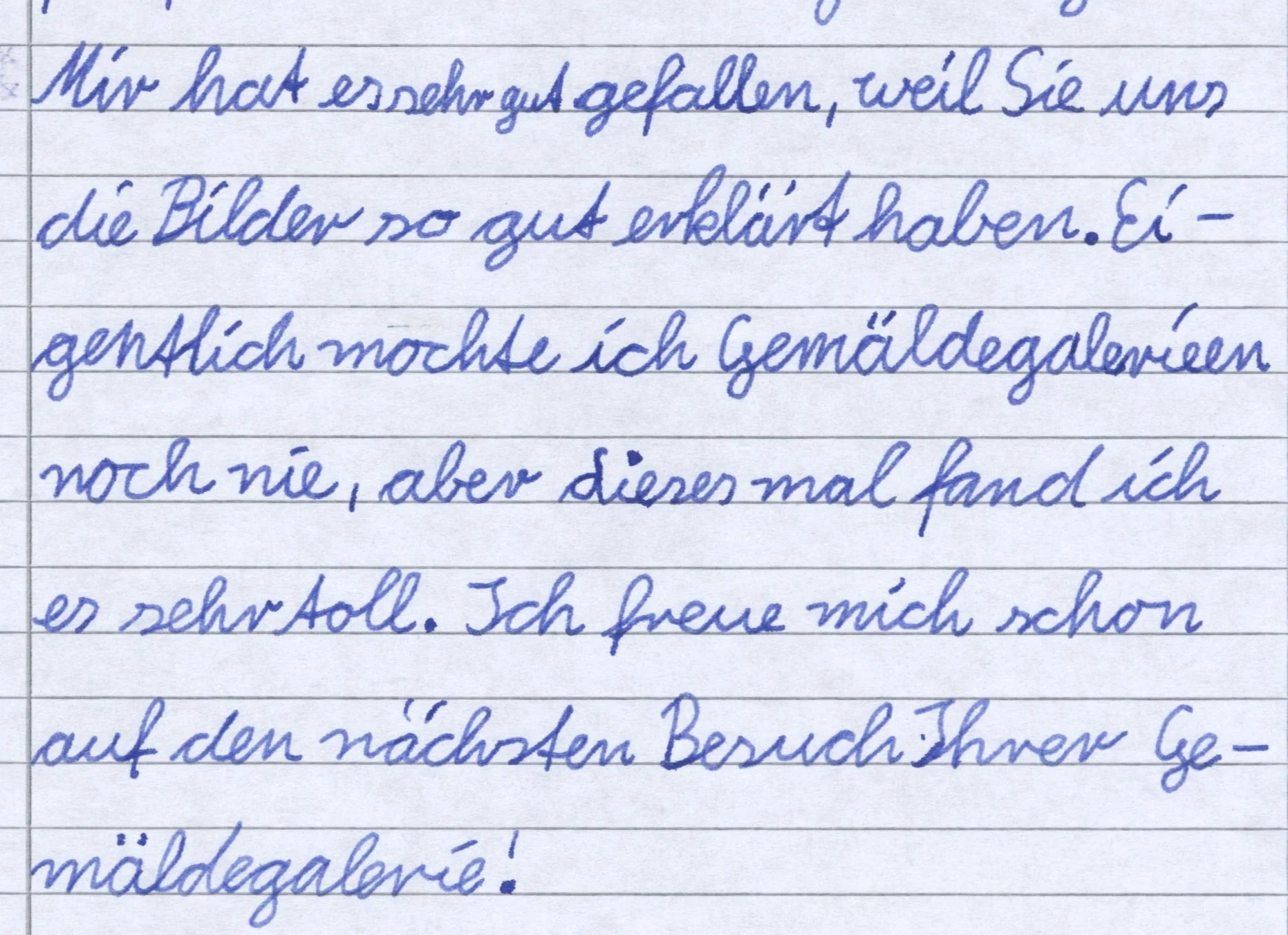 Sch&uuml;lerbrief nach dem Besuch einer F&uuml;hrung mit Schauspiel und Ger&auml;uschemacher in der Gem&auml;ldegalerie am Kulturforum  (Bild vergr&ouml;&szlig;ern)