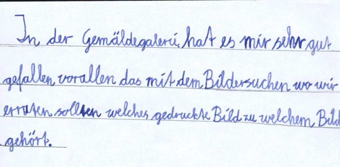 Sch&uuml;lerbrief nach dem Besuch einer F&uuml;hrung mit Schauspiel und Ger&auml;uschemacher in der Gem&auml;ldegalerie am Kulturforum  (Bild vergr&ouml;&szlig;ern)