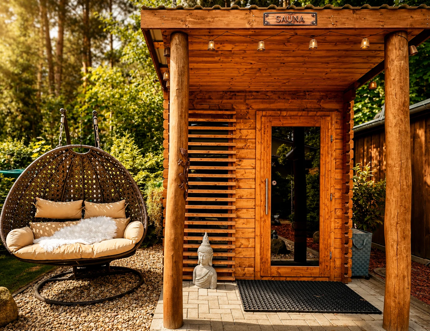 Waldsauna im Wellnessgarten  (Bild vergr&ouml;&szlig;ern)