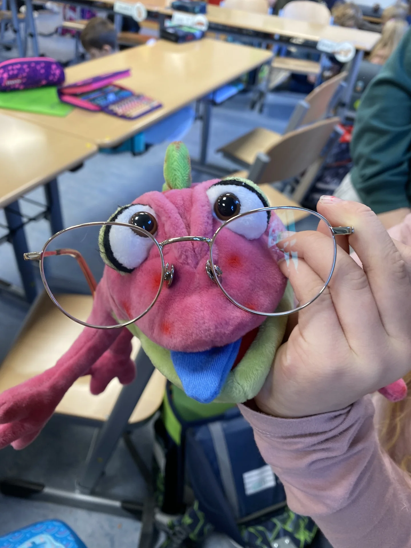 Auch Rosalie ,das rosa Cham&auml;leon, m&ouml;chte lesen und schreiben lernen &ndash; mit Brille versteht sie jetzt sogar das Kleingedruckte! 
