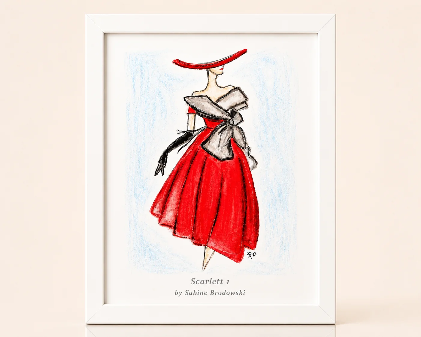 Aquarell-Keide-Zeichnung &bdquo;Scarlett 1&ldquo;  (Bild vergr&ouml;&szlig;ern)
