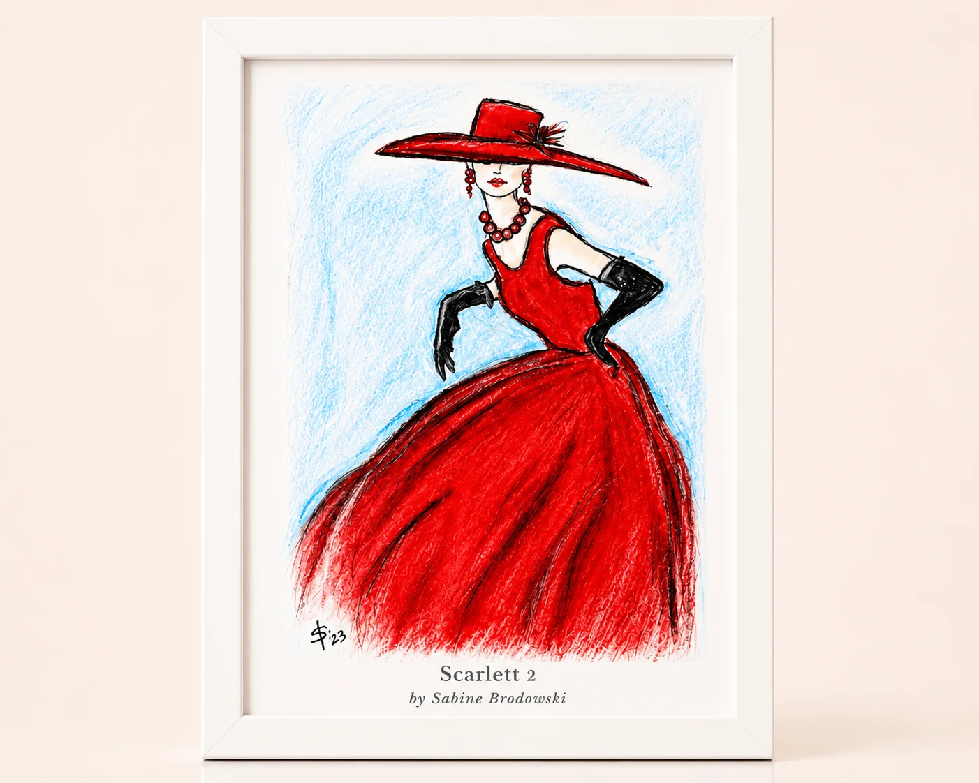 Aquarell-Kreide-Zeichnung &bdquo;Scarlett 2&ldquo;  (Bild vergr&ouml;&szlig;ern)