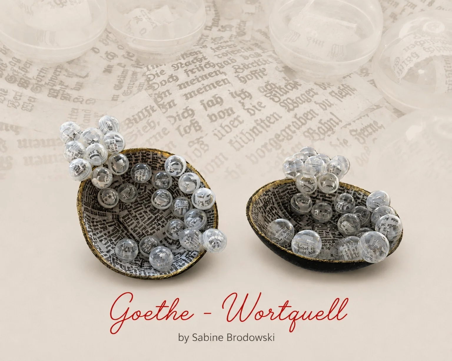Goethe &ndash; Wortquell Entstanden f&uuml;r eine Hutperformance zum Goethe-Geburtstag, verwandelt dieser Fascinator Literatur in ein poetisches Kunstobjekt. Textfragmente aus Goethes Werken steigen wie schimmernde Gedankenblasen empor und symbolisieren die zeitlose Kraft seiner Sprache. Foto: Sabine Brodowski  (Bild vergr&ouml;&szlig;ern)