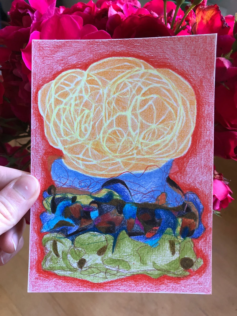 tiny abstract series (2025/26) Buntstift auf Papier. DinA6  (Bild vergr&ouml;&szlig;ern)