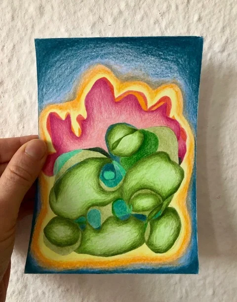 tiny abstract series (2025/26) Buntstift auf Papier. DinA6  (Bild vergr&ouml;&szlig;ern)