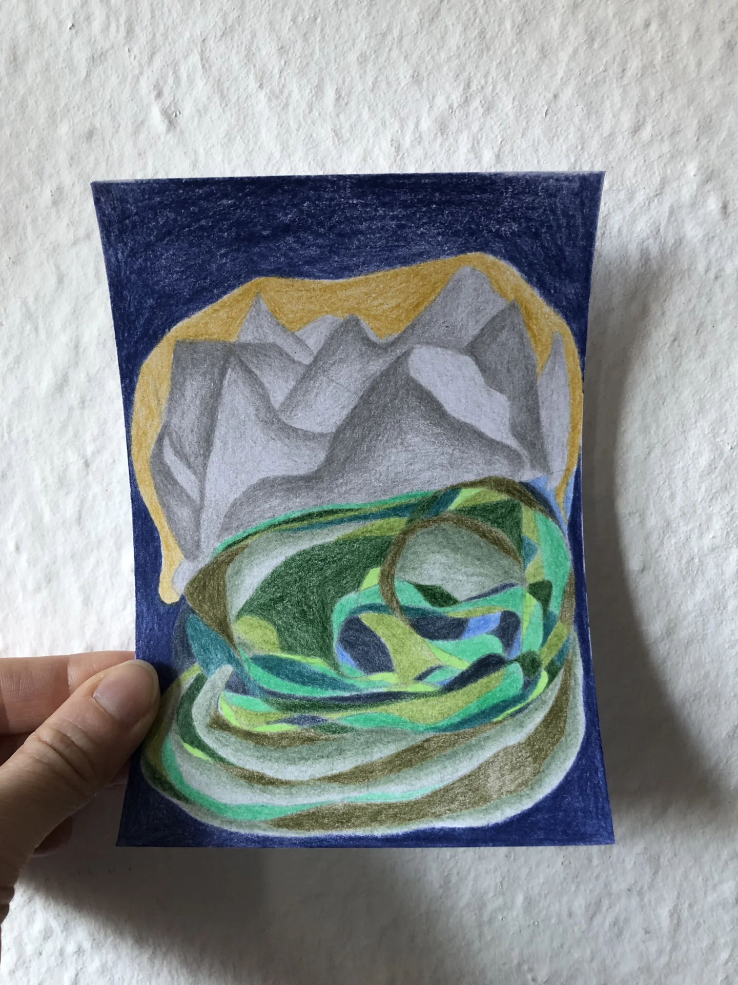 tiny abstract series (2025/26) Buntstift auf Papier. DinA6  (Bild vergr&ouml;&szlig;ern)