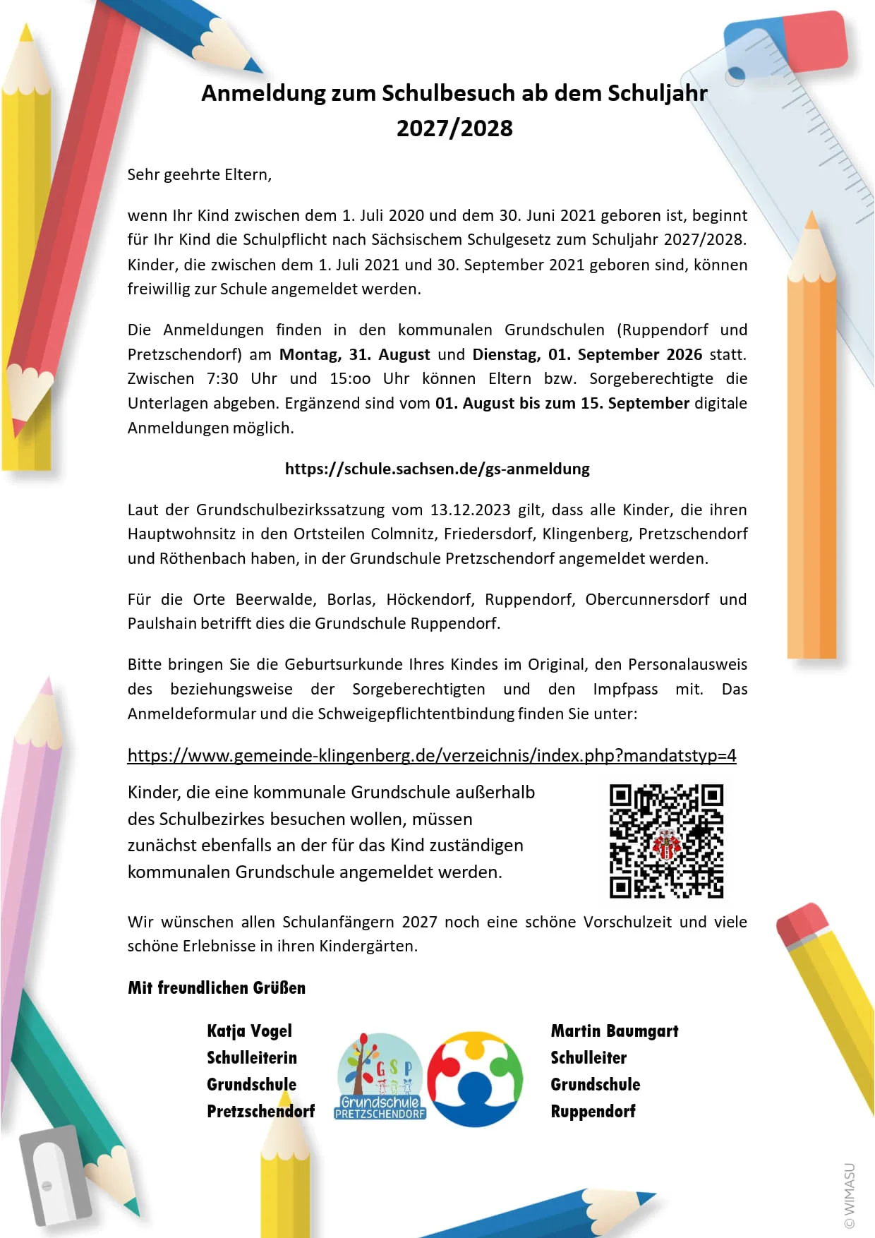Aushang Schulanmeldungen 27-28