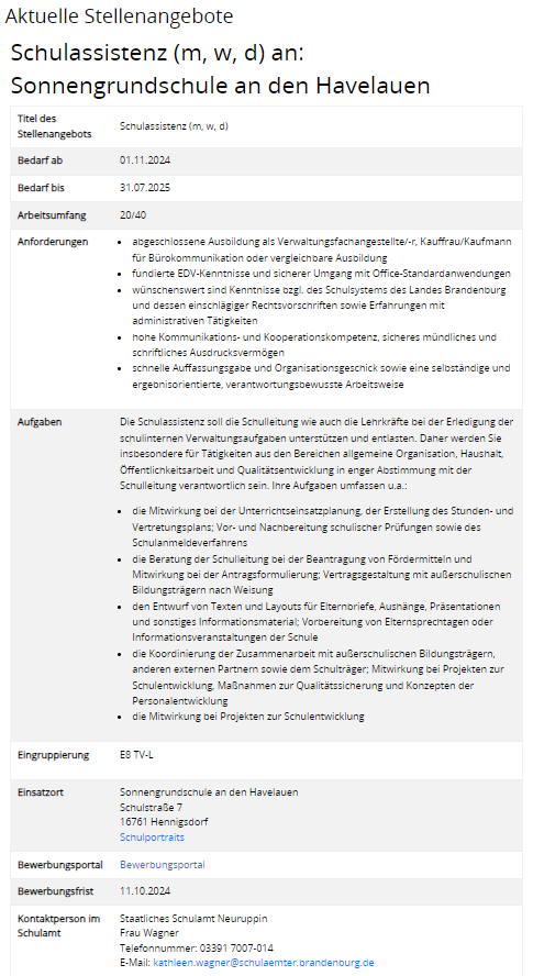 Schulassistenz per 01.11.2024