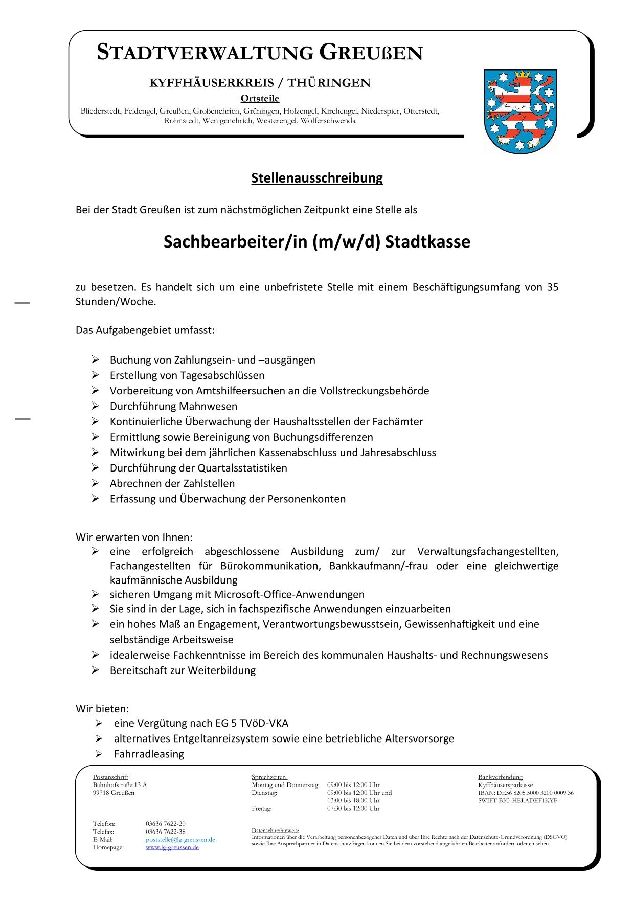 Stellenausschreibung Kasse