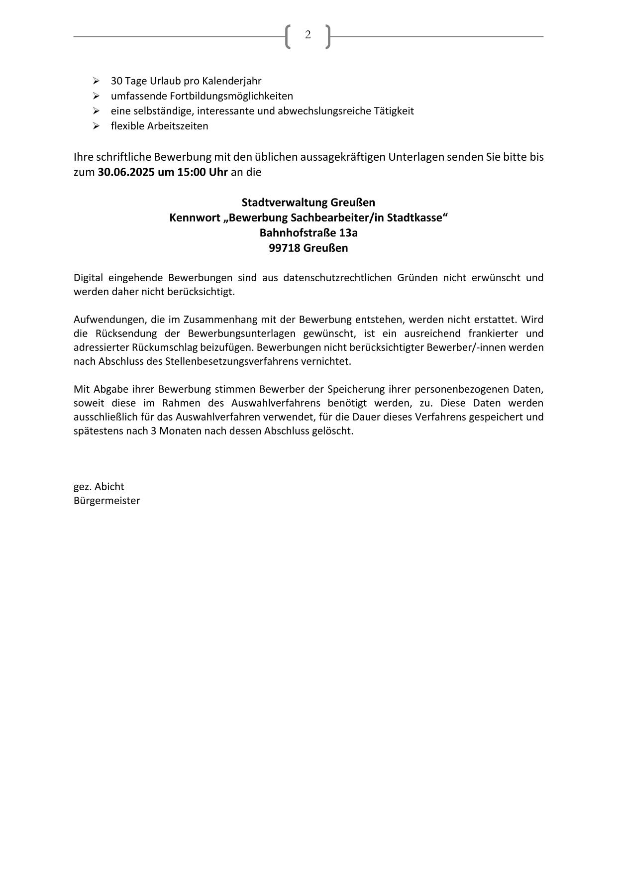Stellenausschreibung Kasse 2