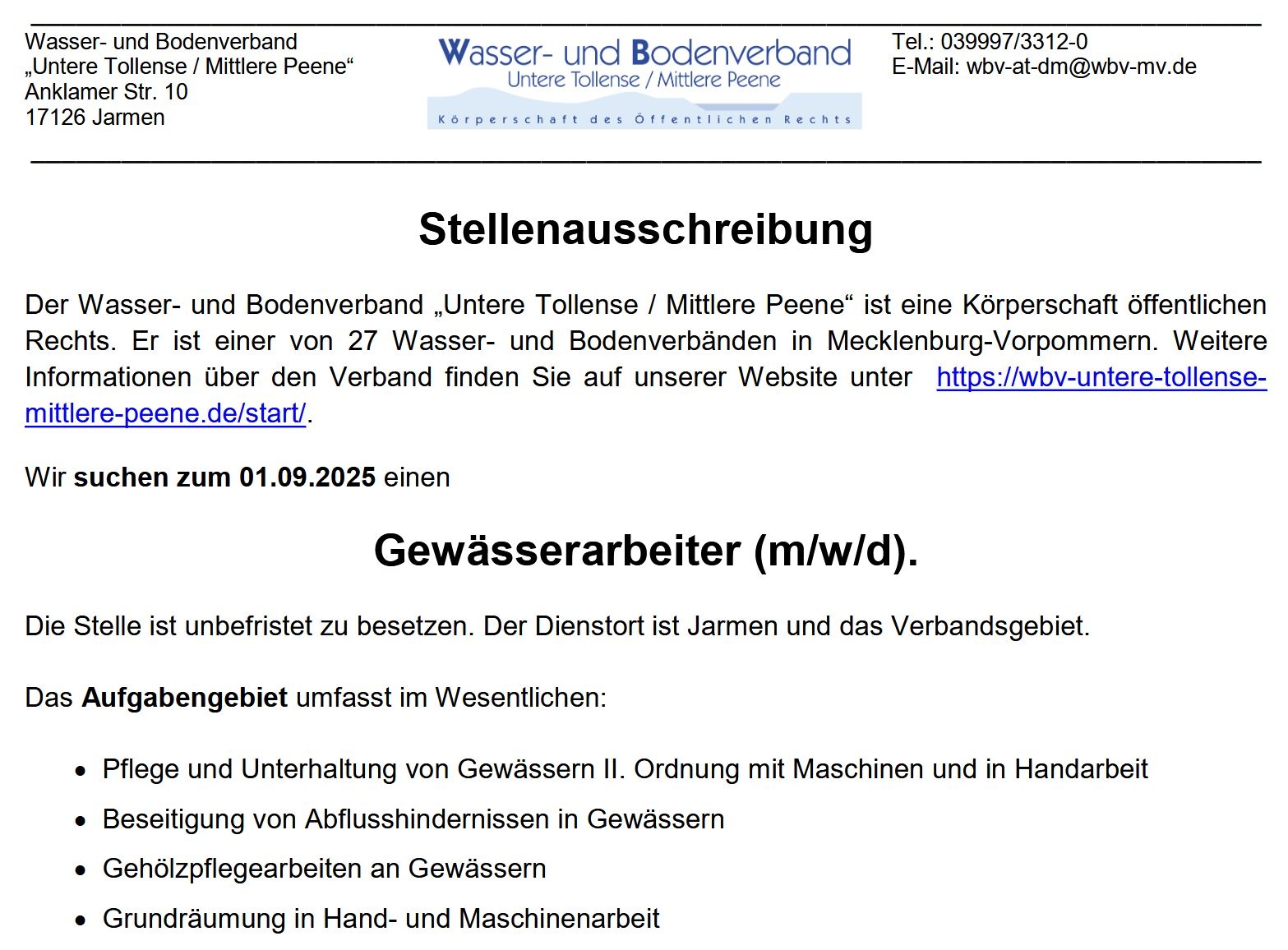 2025-04-03_ Stellenausschreibung WBV UTMP_ 1