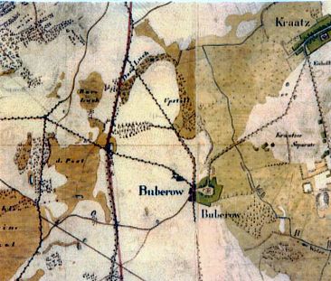 Historisches Wegenetz von Buberow. Preußische Landesaufnahme: Urmeßtischblatt. Topographische Karte 1 : 25000 1825.