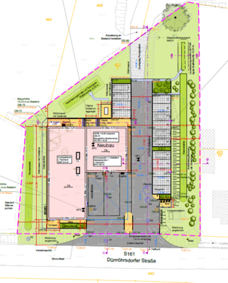 Lageplan der Entwurfsplanung für den Neubau des Feuerwehrgerätehauses im Ortsteil Dobra
