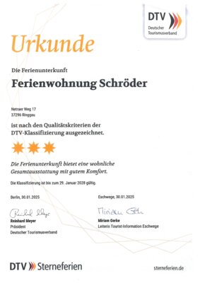 Urkunde Ferienwohnung Schröder