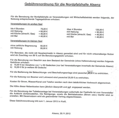 Gebührenordnung - Stand 11/2012