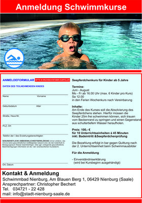 Anmeldeformular für Schwimmkurse