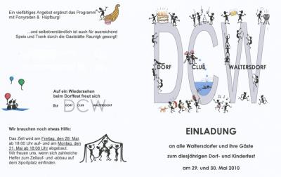 Herzliche Einladung zum Waltersdorfer Dorf- und Kinderfest vom 29. bis 30 Mai 2010 (Bild vergrößern)