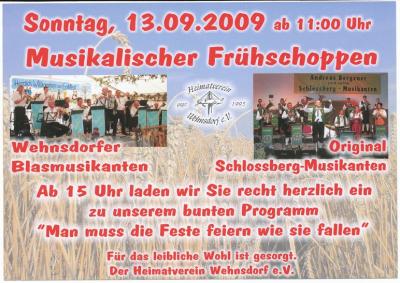 14. Erntefest in Wehnsdorf     am 13. September 2009 ab 11. Uhr (Bild vergrößern)