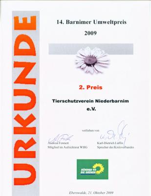 Auszeichnung mit dem Barnimer Umweltpreis 2009 (Bild vergrößern)