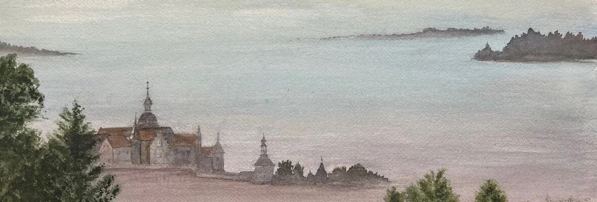 Burg Lauenstein im Nebel Aquarell