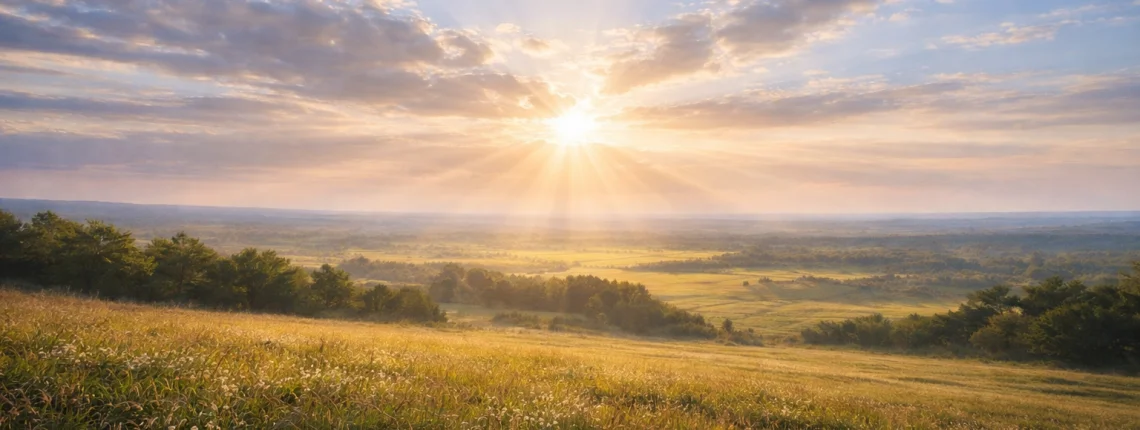 Weiter Horizont mit Licht am Himmel und offener Landschaft – Symbol für Perspektivwechsel, neue Wege und innere Weite. | zur Startseite