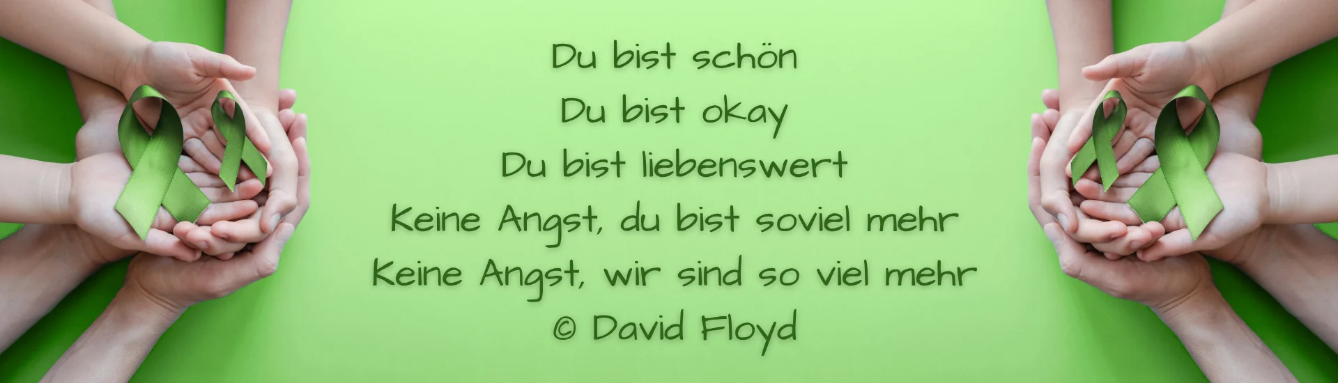 Du bist schön, du bist okay, du bist liebenswert. Keine Angst, du bist soviel mehr, keine Angst wir sind so viel mehr. Songtext und Lied von David Floyd