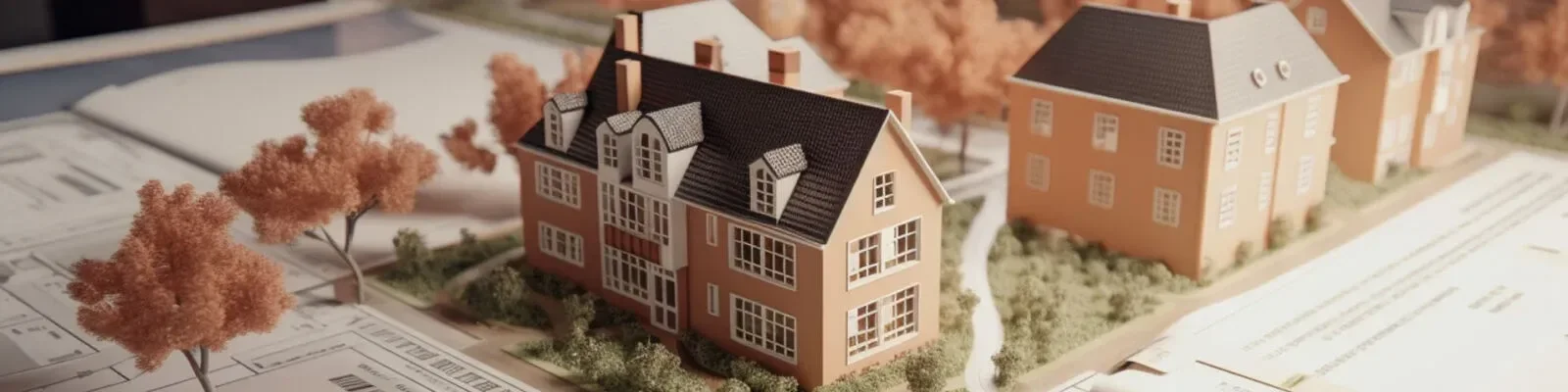 Ansicht einer kleinen Modellbaulandschaft von Mehrfamilienhäusern in einem Stadtteil