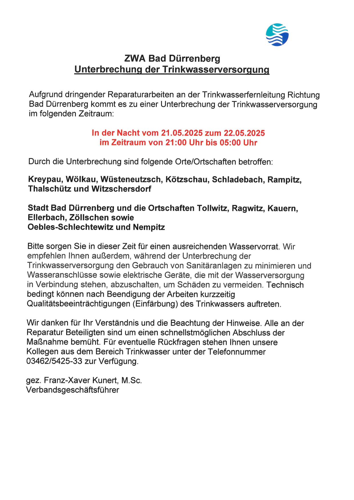 Information des ZWA Bad Dürrenberg
