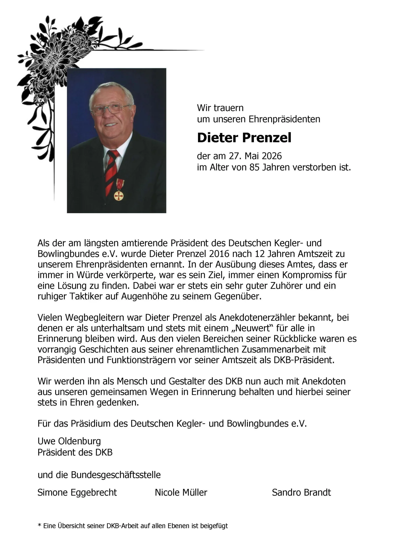Traueranzeige Dieter Prenzel