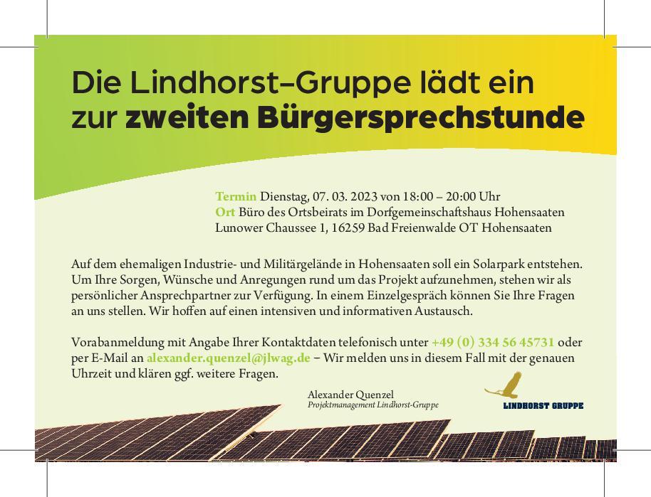 2. Bürgersprechstunde Lindhorst- Gruppe