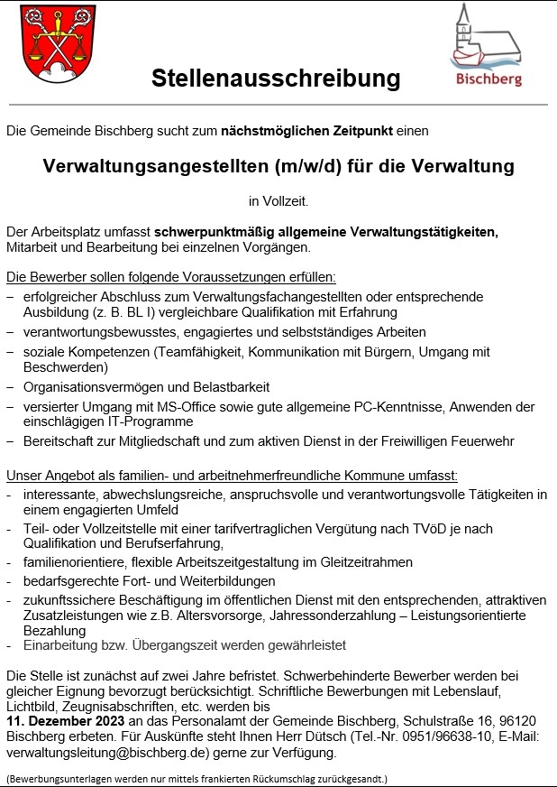 Stellenausschreibung Verwaltung