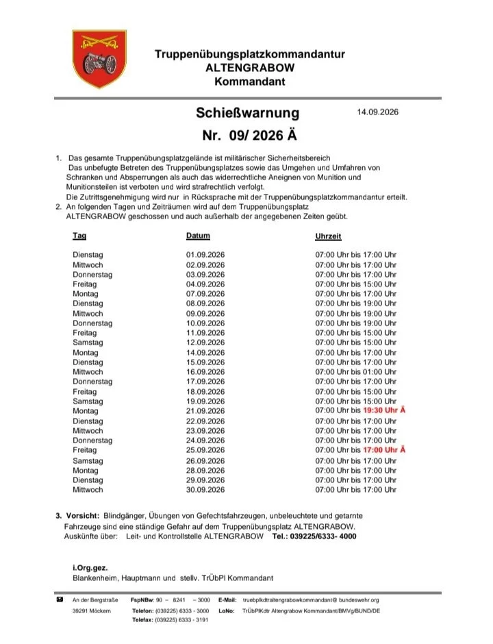 Schießwarnung 09/2026 Ä