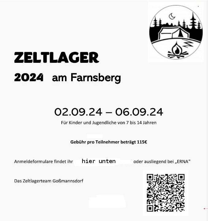 Flyer Zeltlager 2024 mit QR