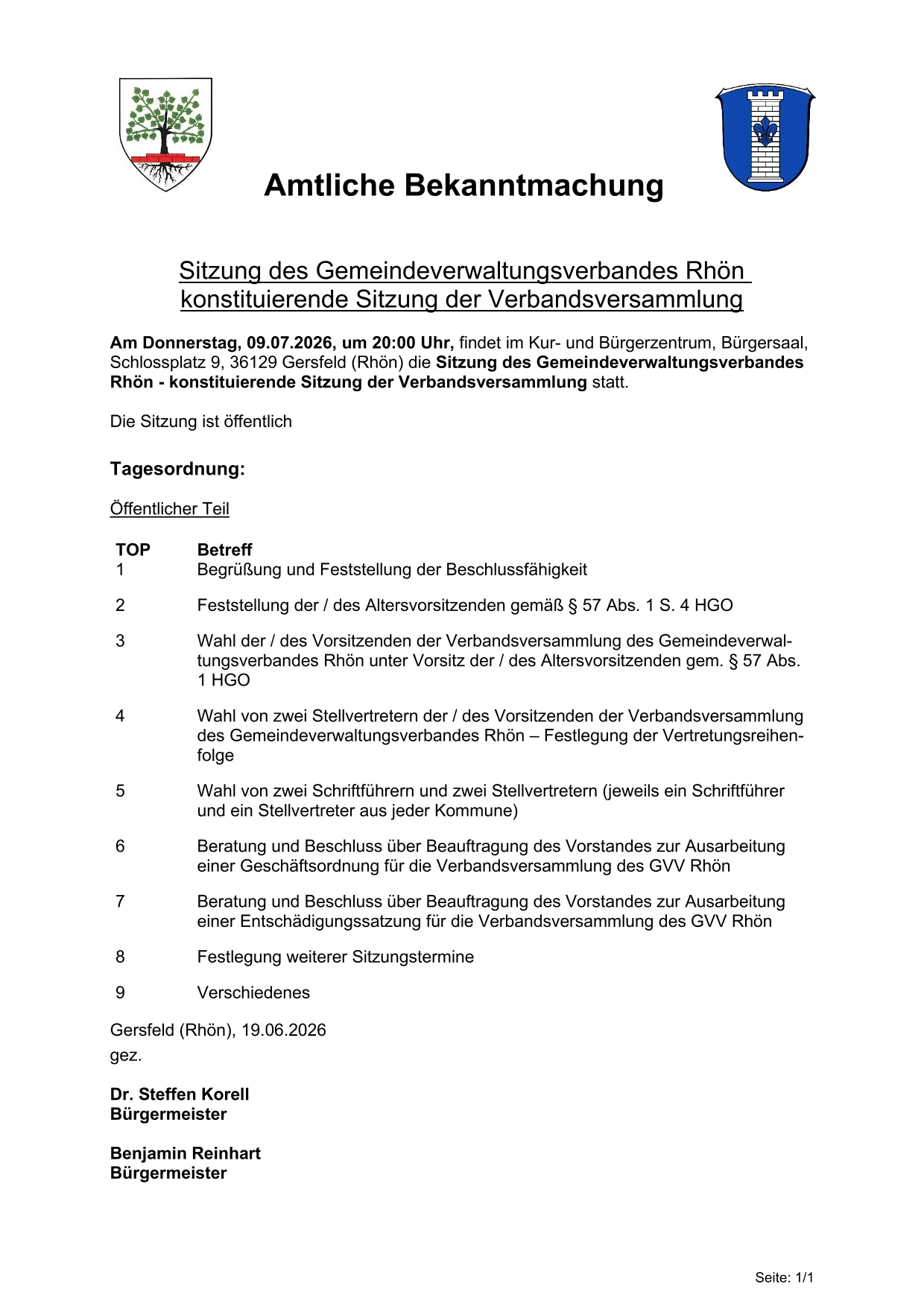 20260619_Amtl. Bekanntmachung konstituierende Sitzung GVV Verbandsversammlung am 09.07.2026-1